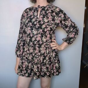 Maurices Black Floral Babydoll Minidress Tie Front